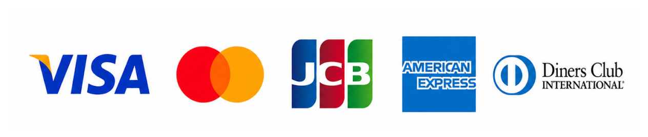 ご利用可能なクレジットカード：VISA、Mastercard、JCB、American Express、Diners Club